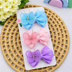 Laços de cabelo Infantil no Bico de Pato com borboleta/kit com 3 unidades Presilha Delicada para Meninas