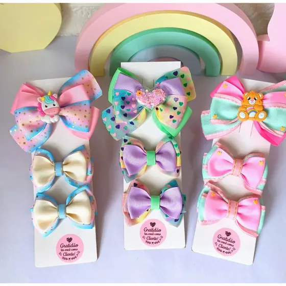 kit laço de cabelo infantil no bico de pato presilha + par de xuxinha acessórios infantil
