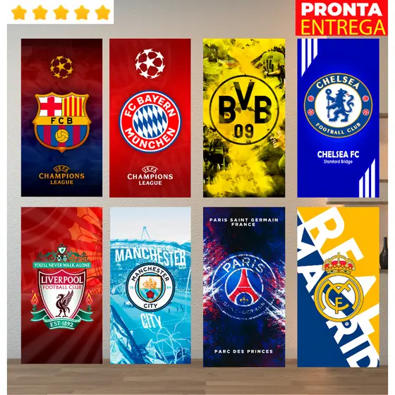 Toalha de Banho Time Europeu Champions League Praia Piscina Felpa Estampada