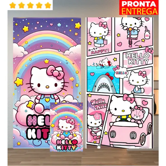 Toalha de Banho e Rosto/Mão Lancheira Infantil Hello Kitty Praia Piscina Felpa Estampada