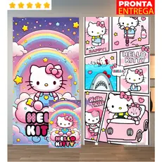 Toalha de Banho e Rosto/Mão Lancheira Infantil Hello Kitty Praia Piscina Felpa Estampada