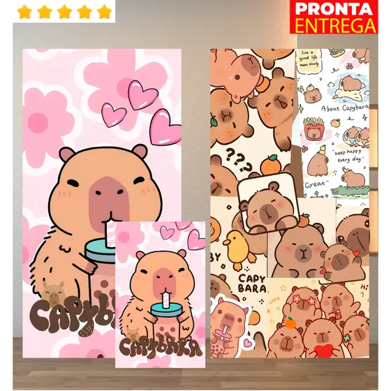 Toalha de Banho e Rosto/Mão Capivara Capybara Praia Piscina Felpa Estampada
