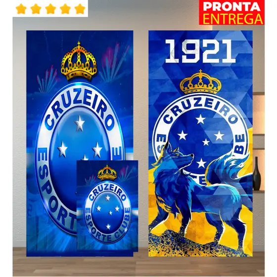 Toalha de Banho e Rosto/Mão Time Cruzeiro Praia Piscina Felpa Estampada