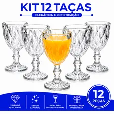 Jogo Taças Vidro Diamond Bico Jaca Abacaxi Conjunto Taça Para Água Vinho Tinto Suco Diamante