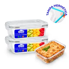 Conjunto Potes Vidro Hermético Marmita Com 4 Travas Com 1040ml