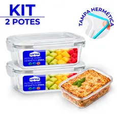Kit 2 Potes Vidro Hermético 4 Travas Marmita Premium 370ml