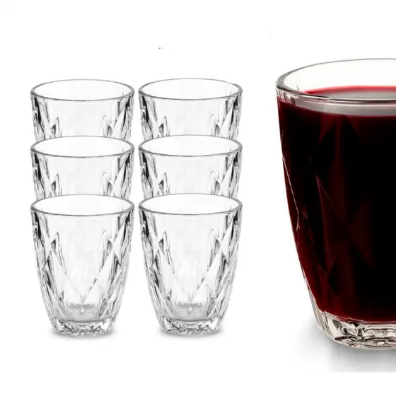 Jogo 6 Copos Baixos Diamond 300ml Vidro Grosso Diamante Luxo