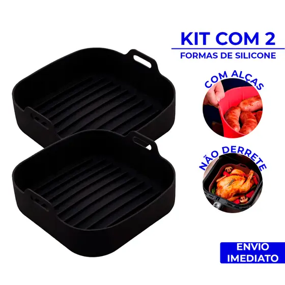 Kit 2 Forma de Silicone Air Fryer Grande 20CM Assadeira Fritadeira Quadrada