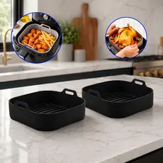 Kit 2 Forma de Silicone Air Fryer Grande 20CM Assadeira Fritadeira Quadrada