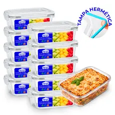 Conjunto de Potes de Vidros 370ml Hermeticos para Marmitas Fitness com 4 Travas Forno Airfryer