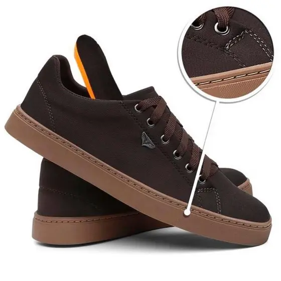 Tenis Masculino Casual Solado Costurado Lona Marrom