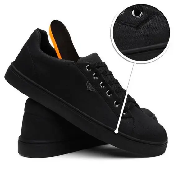 Tenis Masculino Casual Lona Solado Costurado Preto