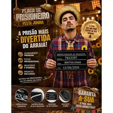 Placa de Prisioneiro Cadeia de Festa Junina com 6Plaquinhas de Crimes Divertidos Arraiá Quermesse