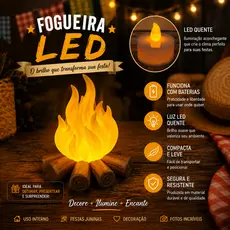 Fogueira LED Decoração Festa Junina de Mesa com Luz Quente a Bateria Enfeite Temático impressão 3D