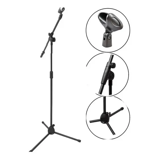 Pedestal Tripe Suporte Para Microfone Girafa Profisional Klx Preto