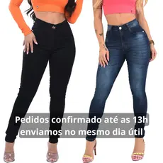 Kit 2 Calças Feminina Promoção Cintura Alta Lycra Elastano Premium Cós Alto Modelagem Levanta Bumbum