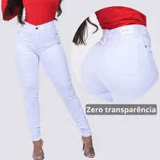 Calça Jeans Branca Feminina Skinny Lycra Tecido Grosso Cintura Alta perfeita pra Enfermagem/Dentista