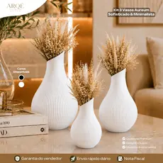 Kit 3 Vasos Aureum Arqé Decor Luxo Decorativo Sofisticado Minimalista Moderno Elegante para Sala Quarto e Escritório