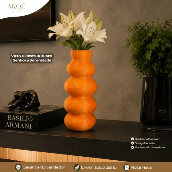 Vaso Laranja Venezia Arqé Decor Luxo Decorativo Sofisticado Moderno Elegante para Sala Quarto e Escritório