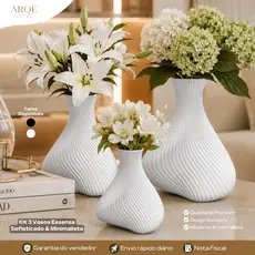 Kit 3 Vasos Essenza Arqé Decor Luxo Decorativo Sofisticado Minimalista Moderno Elegante para Sala Quarto e Escritório