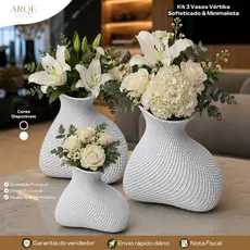 Kit 3 Vasos Vértika Arqé Decor Luxo Decorativo Sofisticado Minimalista Moderno Elegante para Sala Quarto e Escritório