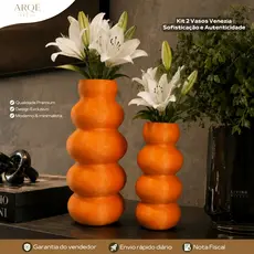 Kit 2 Vasos Laranja Venezia Arqé Decor Luxo Decorativo Sofisticado Moderno Elegante para Sala Quarto e Escritório