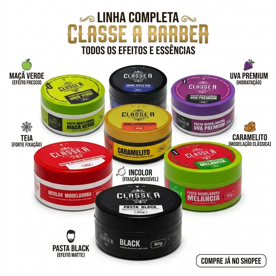 Pasta Pomada Modeladora Cabelo Masculino Classe A Barber 80g 160g Alta Fixação Perfumada