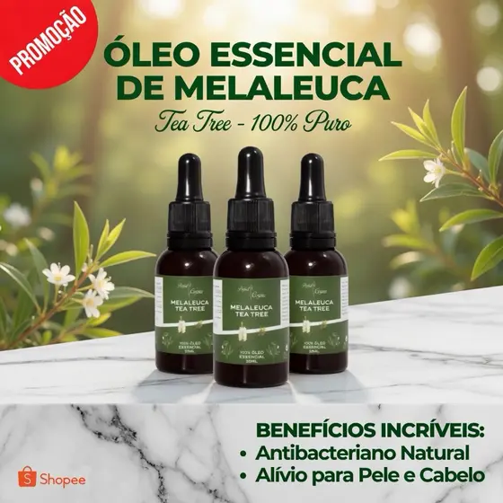 Óleo Essencial De Melaleuca Tea Tree Conta Gotas 100% Puro 30ml Contra Micose Acne