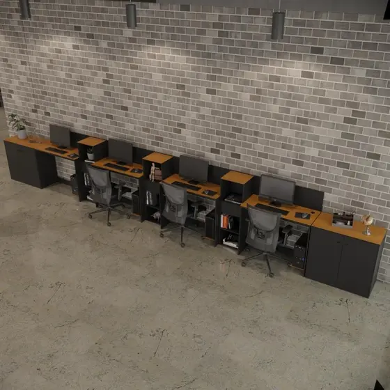 Conjunto de Escritório Smart 3 Livreiro 2 Buffet e 4 Mesas 90cm