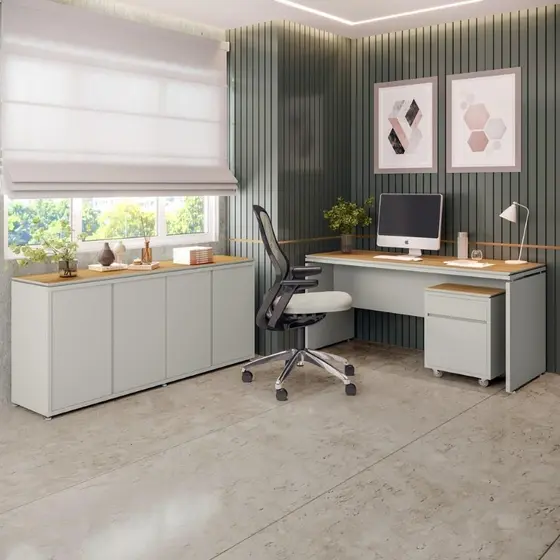 Conjunto de Escritório Office 3 Peças Mesa Escrivaninha Gaveteiro Balcão Oslo