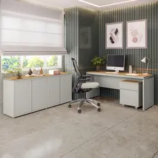 Conjunto de Escritório Office 3 Peças Mesa Escrivaninha Gaveteiro Balcão Oslo