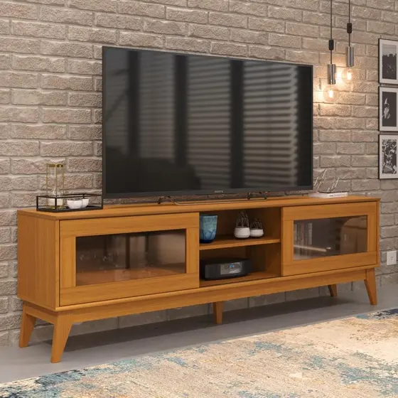 Rack Para Tv Até 65 Polegadas Amber 2 Portas Vidro Deslisante Reflecta 180Cm - Vianossa