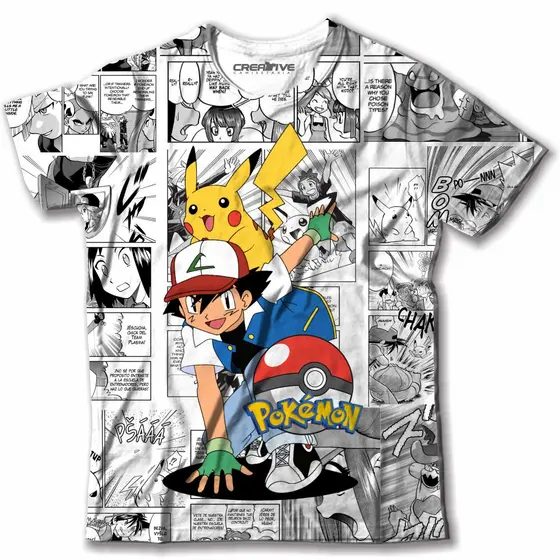 Camisa Camiseta Anime Pokemon Picachu Adulto e Infantil