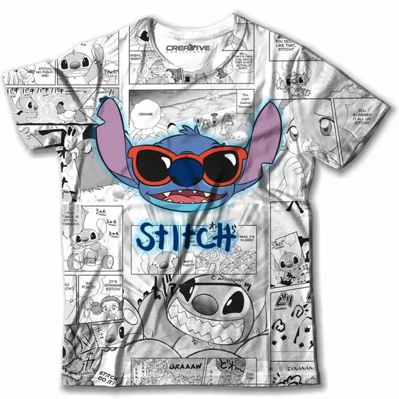 Camisa Camiseta stitch Oculos Praia infantil e Adulto Unissex