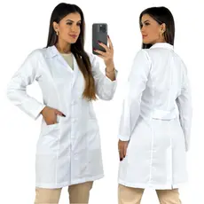 Jaleco Feminino Tradicional Botão Manga Longa Gabardine Slim Acinturado