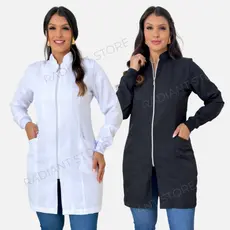 Jaleco Acinturado Gabardine Com Punho Gola Padre e Zíper