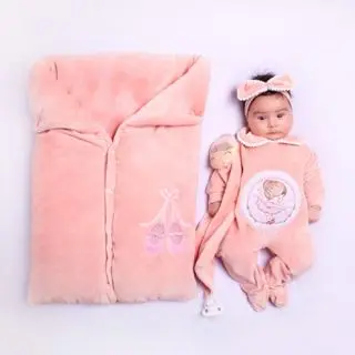 Saída de Maternidade Bebê Menina Bailarina Rosê Com Saco De Dormir Conjunto de Plush Recem Nascido