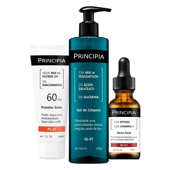 Principia Kit trio GL-01 + Rn-0,3 +Protetor solar facial PS-01