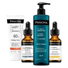 Principia Kit Essencial VC c/ Limpeza GL-01 + Sérum Vitamina VC-10 + Sérum Hialurônicos AH-2 + Protetor Solar PS-01