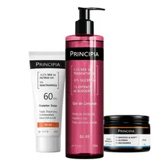 Principia Kit Rotina Diária Pele Sensível c/ Gel de Limpeza GL-03 + Creme Hidratante CH-01 + Protetor Solar PS-01 FPS 60