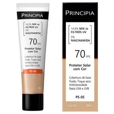 Principia Protetor Solar PS-05 Cor 2.0 c/ 14,5% Mix de Filtros UV + 5% Niacinamida FPS 70 - 30ml