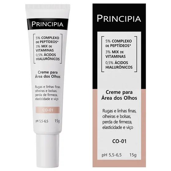 Creme para área dos olhos 5% Complexo de Peptídeos + 3% Mix de Vitaminas + 0,5% Ácidos Hialurônicos CO-01 com 15g