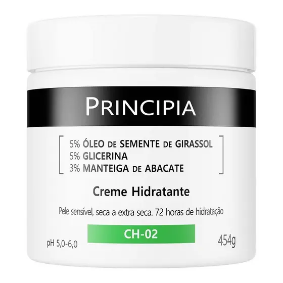 Creme Hidratante 5% Óleo de Semente de Girassol + 5% Glicerina + 3% Manteiga de Abacate Principia CH-02 com 454g
