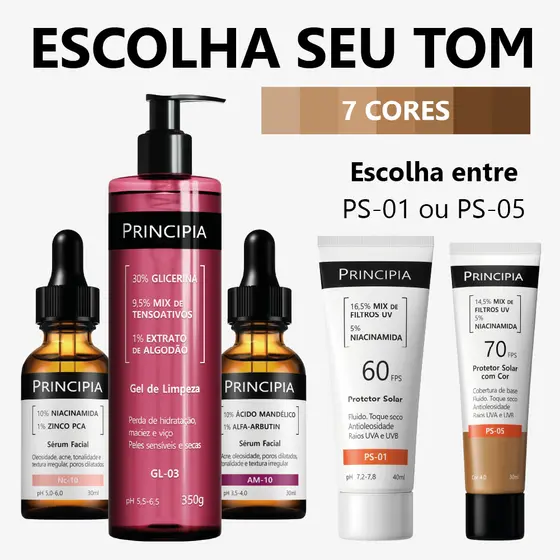 Principia Kit Anti-Manchas Peles Sensíveis c/ GL-03 + Sérum Niacinamida NC-10 + Sérum Mandélico AM-10 + Protetor Solar