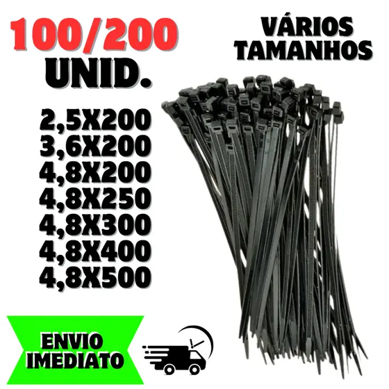 Kit com 100 ou 200 fita Cintas Plasticas Abracadeira Nylon Enforca Gato hellerman - Várias Medidas