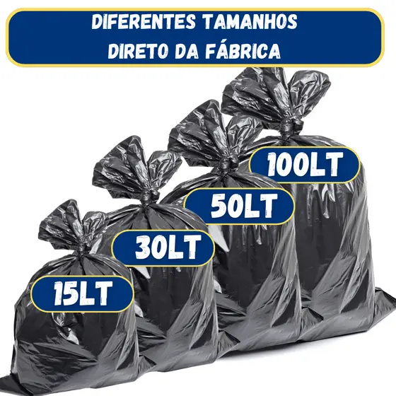 Saco de lixo resistente com 50 ou 100 unidades Preto Direto da Fábrica 15, 30, 50 e 100 LITROS