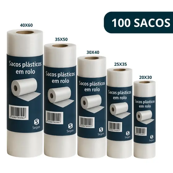 Rolo plástico Bobina Picotada Saco Transparente Supermercado 100 sacos