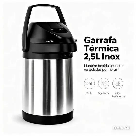Garrafa Térmica 2,5L Inox Quente e Frio Grande para Café Chá Água