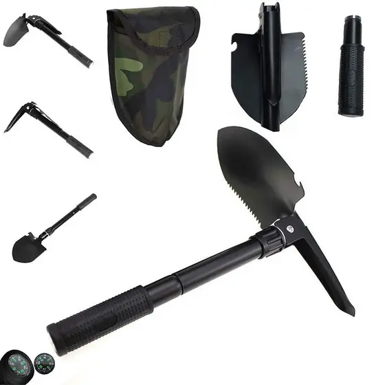 Pá Picareta Portátil Militar Emergência Multi-função Acampamento Camping Bússola Abridor Garrafa