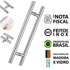Puxador 45cm Redondo Porta Portão Vidro Madeira Ferro Inox Duplo Maçaneta Polido Brilhante Estiloso